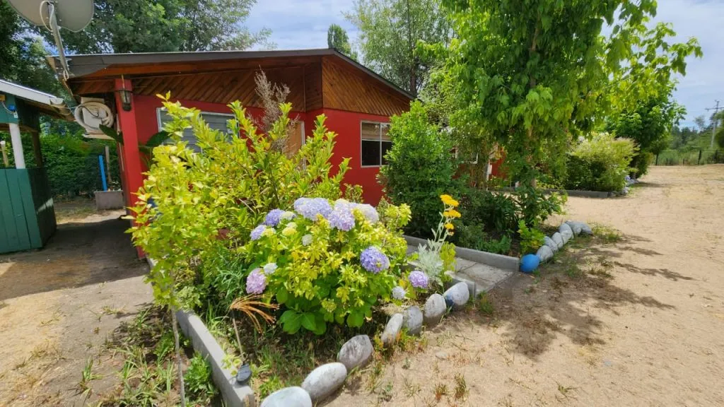 Área de relax con sillas colgantes tipo huevo bajo pérgola en Los Nogales 2